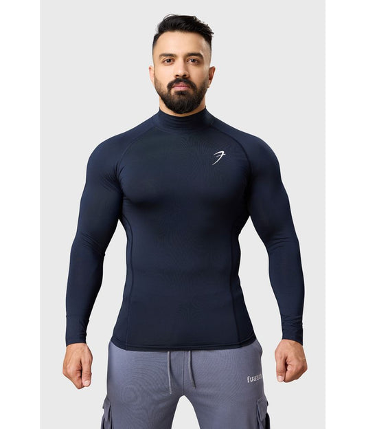 Fuaark Navy Polyester Slim Fit Men's Compression T-Shirt