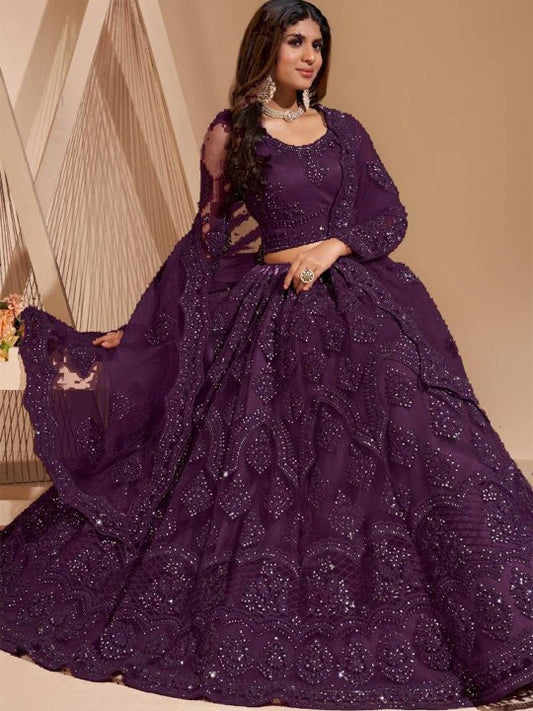 Floral Embroidered Thread Work Semi-Stitched Lehenga & Blouse With Dupatta