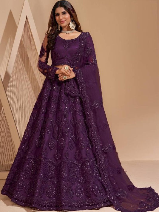 Floral Embroidered Thread Work Semi-Stitched Lehenga & Blouse With Dupatta