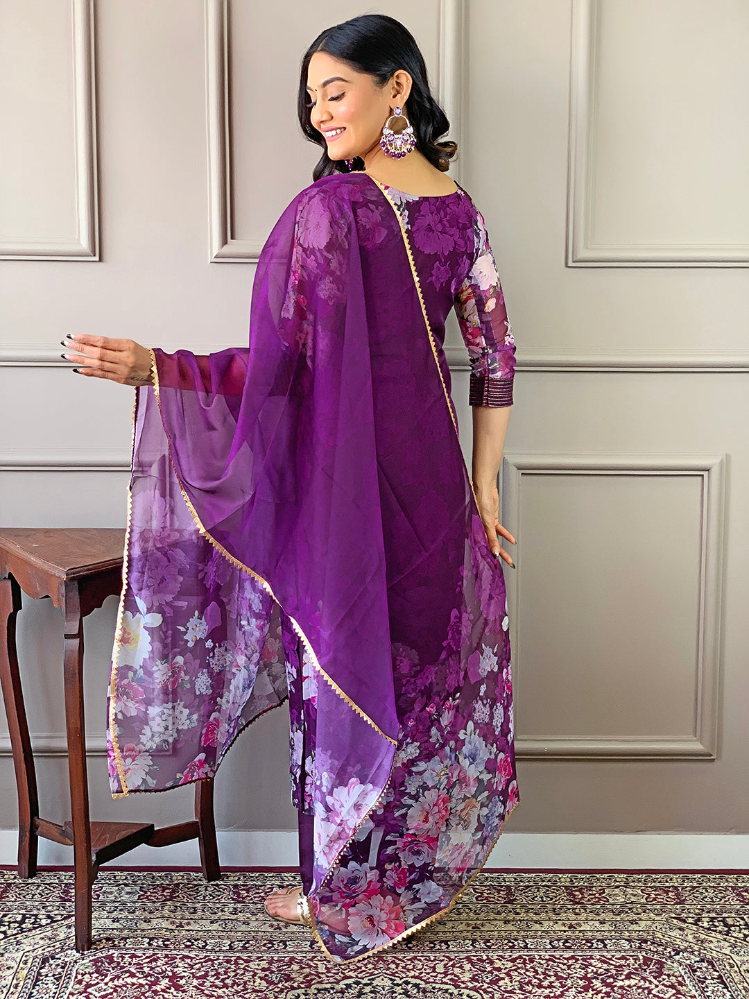 Women's Cotton Blend Straight Printed Kurta Set With Dupatta