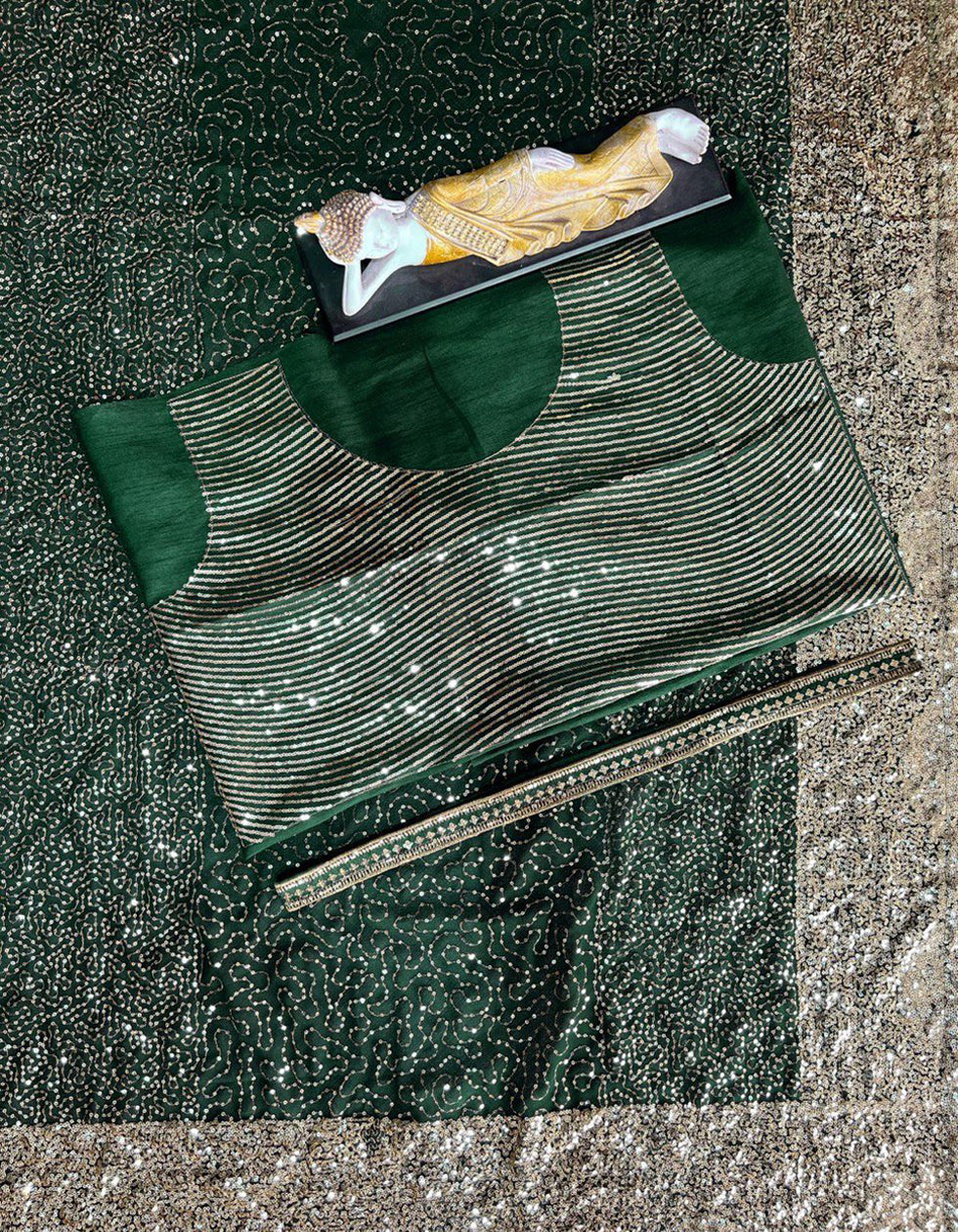 Green Georgette Sequin Work Partywear Saree