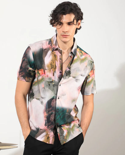 Digital Printed Mens Shirt Painter Green