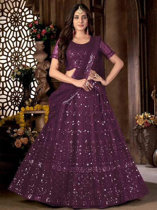 Embroidered Sequinned Semi-Stitched Lehenga & Unstitched Blouse With Dupatta