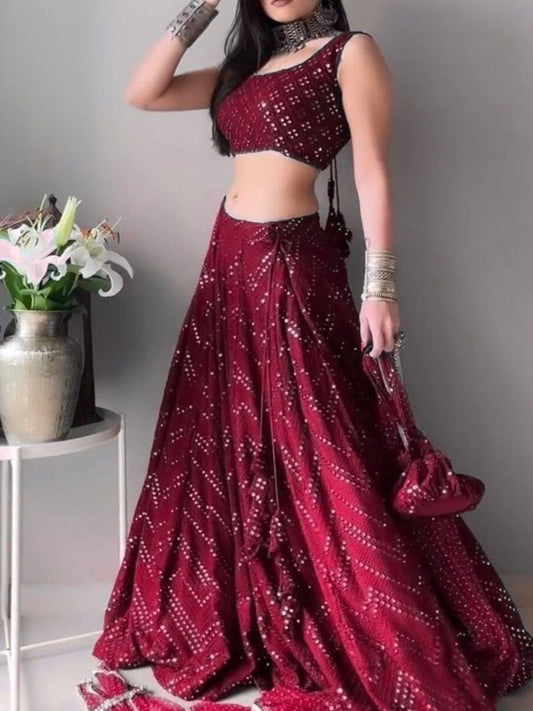 Embroidered Semi-Stitched Lehenga & Unstitched Blouse With Dupatta