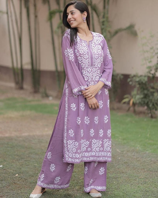 Chikankari Work Kurti Pant Set