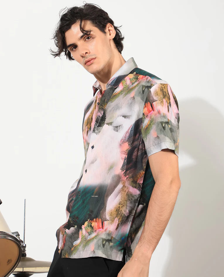 Digital Printed Mens Shirt Painter Green