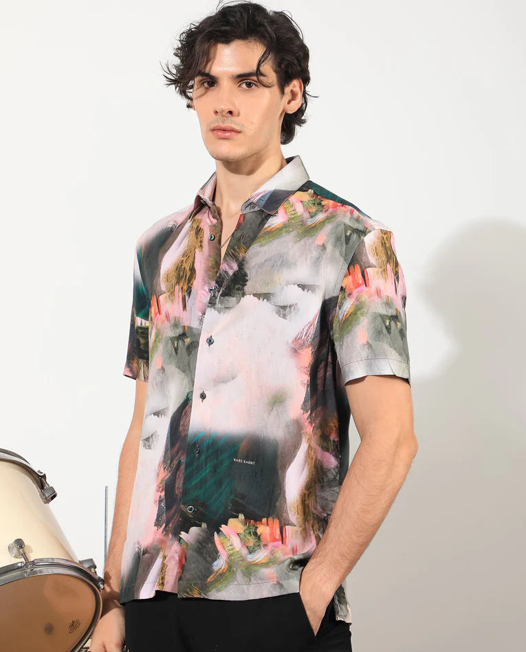 Digital Printed Mens Shirt Painter Green