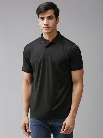 Men's Polo Neck Short Sleeve Black Dryfit Micropolyester Active Performance Tshirt