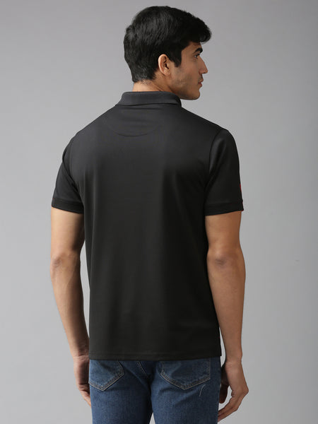 Men's Polo Neck Short Sleeve Black Dryfit Micropolyester Active Performance Tshirt