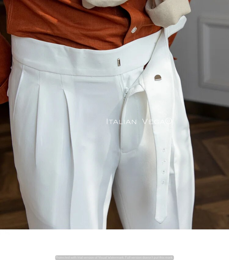 CLOTHAVEN WHITE CLASSIC BUCKLE ITALIAN STYLE GURKHA PANT