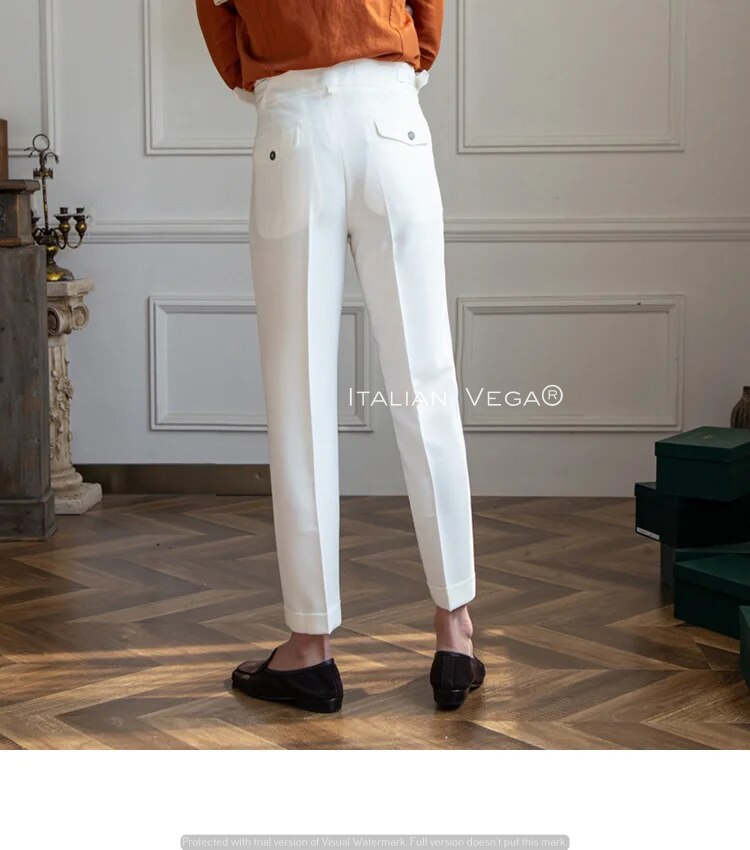 CLOTHAVEN WHITE CLASSIC BUCKLE ITALIAN STYLE GURKHA PANT