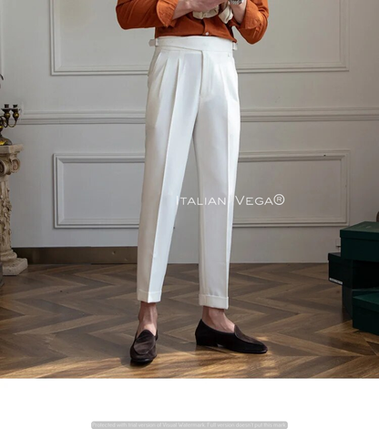 CLOTHAVEN WHITE CLASSIC BUCKLE ITALIAN STYLE GURKHA PANT