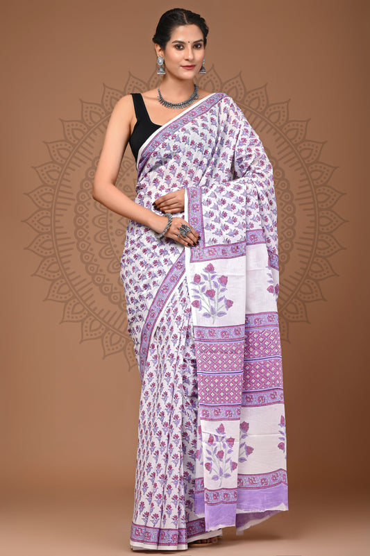 Crafts Moda Exclusive Pure Cotton Hand Block Printed Saree With Blouse