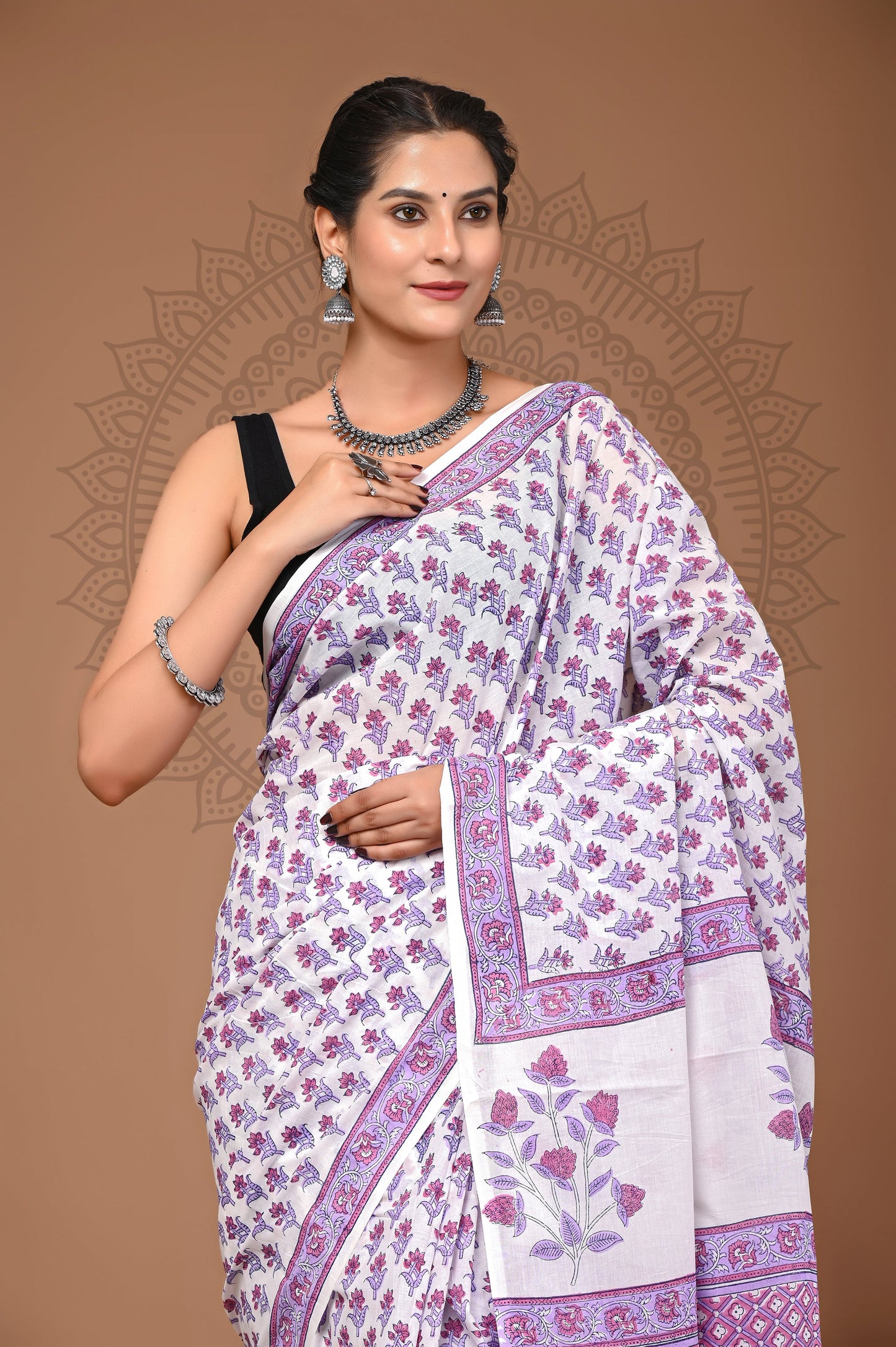 Crafts Moda Exclusive Pure Cotton Hand Block Printed Saree With Blouse