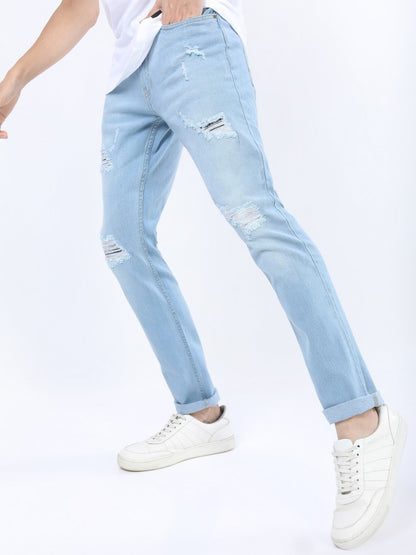 Ketch Men Blue Slim Fit Highly Distressed Jeans