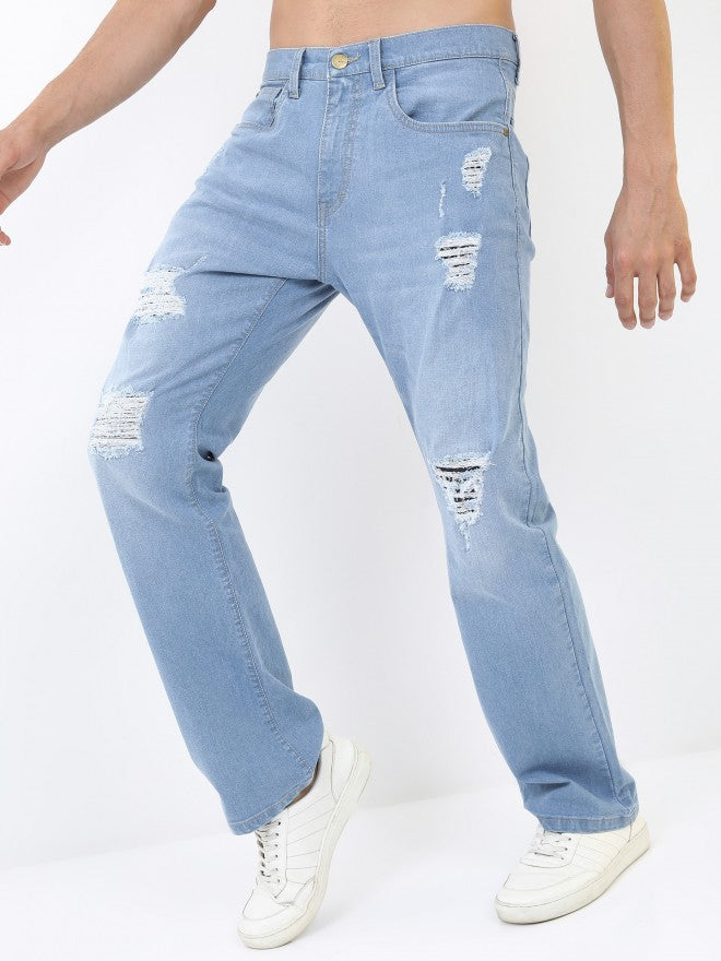 Blue distressed fashion jeans mens