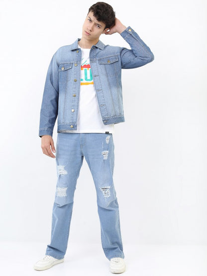 Ketch Men Blue Bootcut Highly Distressed Jeans