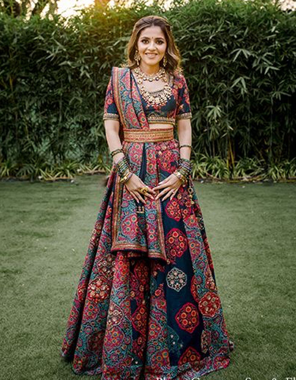 Multi Color Italian Satin Wedding Wear Lehenga Choli