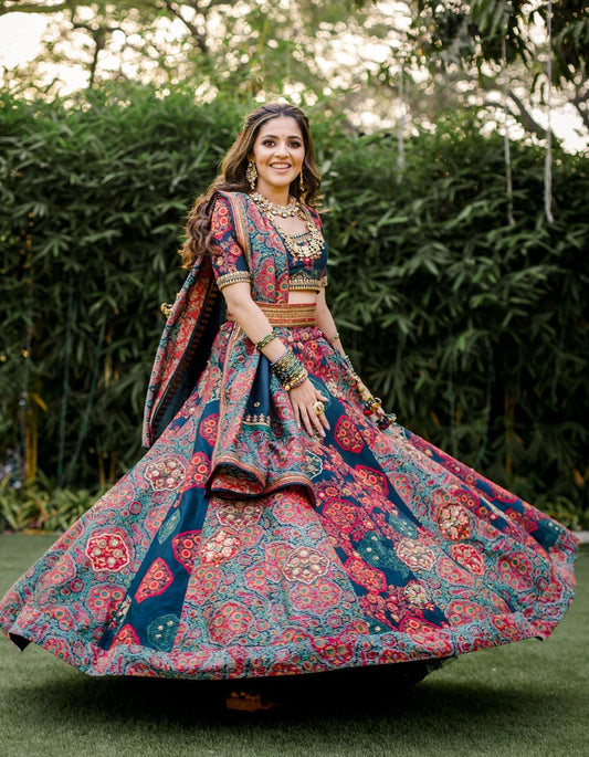 Multi Color Italian Satin Wedding Wear Lehenga Choli