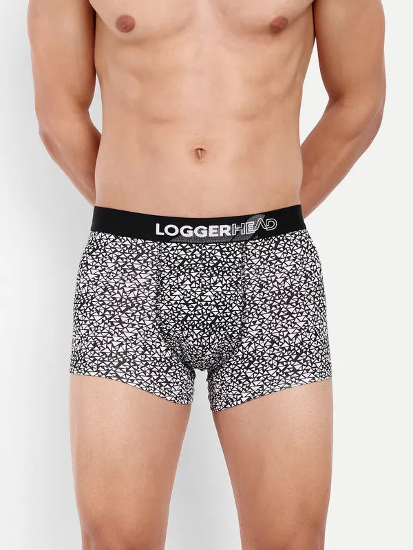 Mens Printed-Black Cotton Lycra Trunk