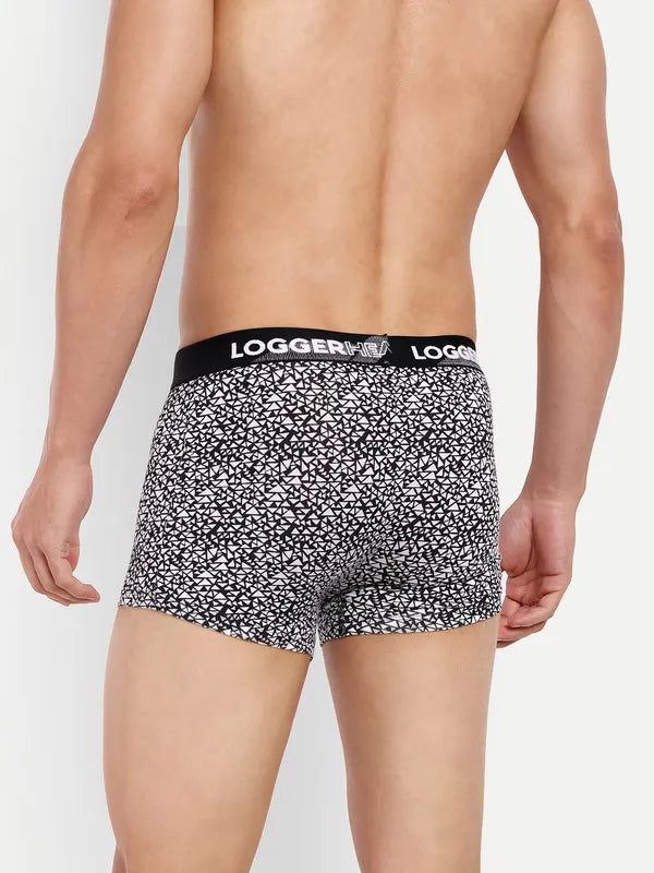 Mens Printed-Black Cotton Lycra Trunk