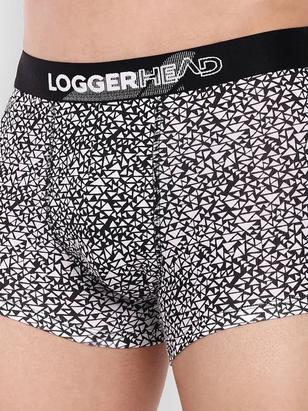 Mens Printed-Black Cotton Lycra Trunk