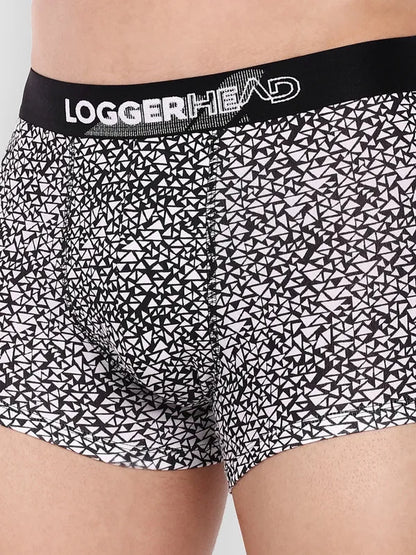 Mens Printed-Black Cotton Lycra Trunk