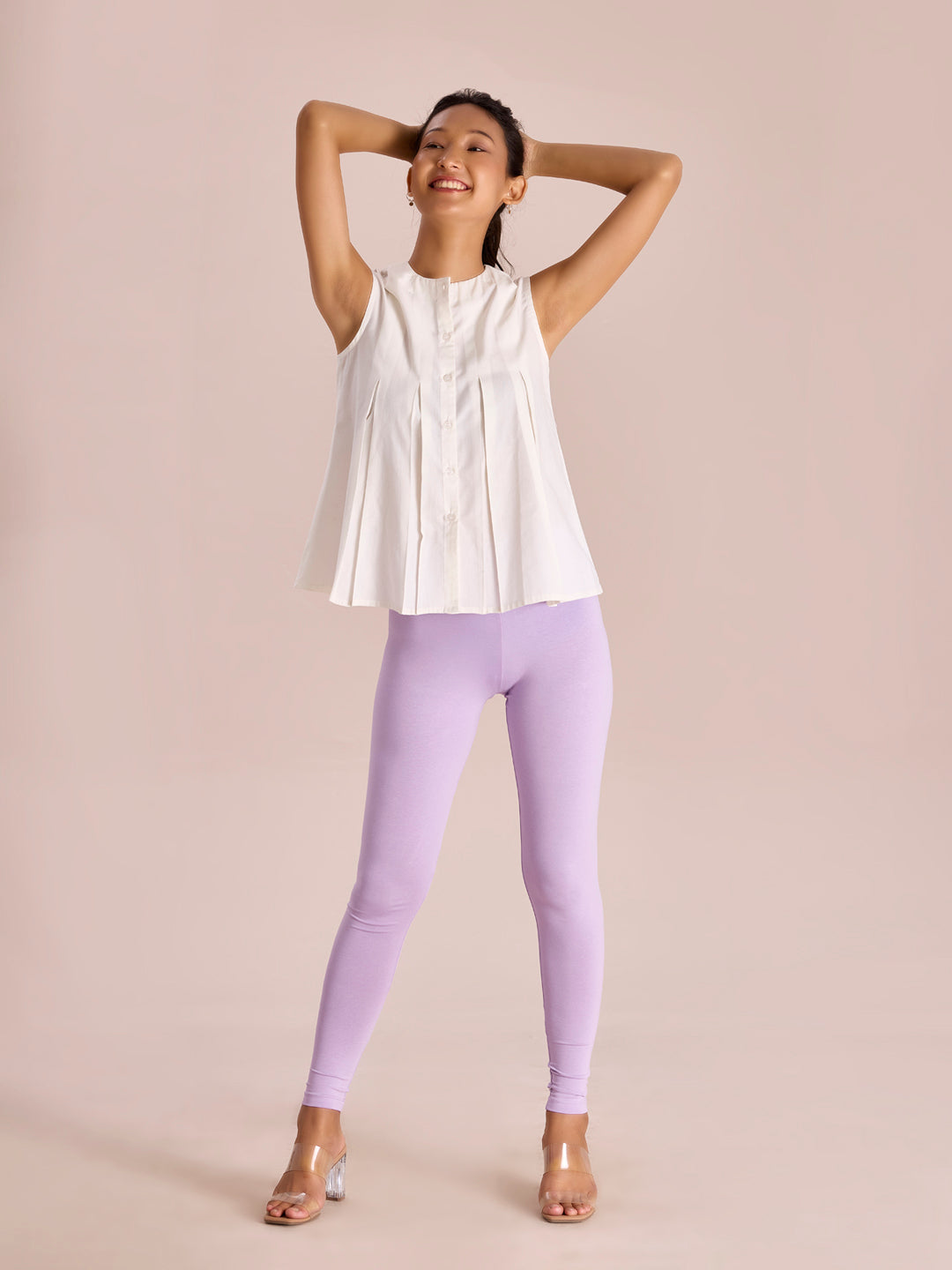 Women Solid Lavender Ankle Length Leggings