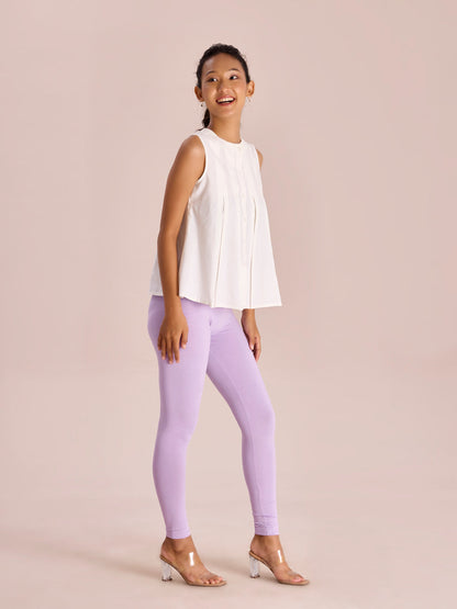 Women Solid Lavender Ankle Length Leggings