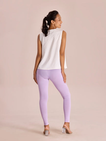 Women Solid Lavender Ankle Length Leggings