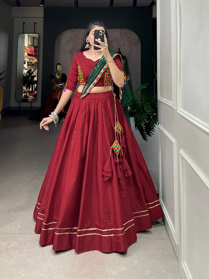 Maroon Full Flare Lehenga Choli With Bandhani Dupatta