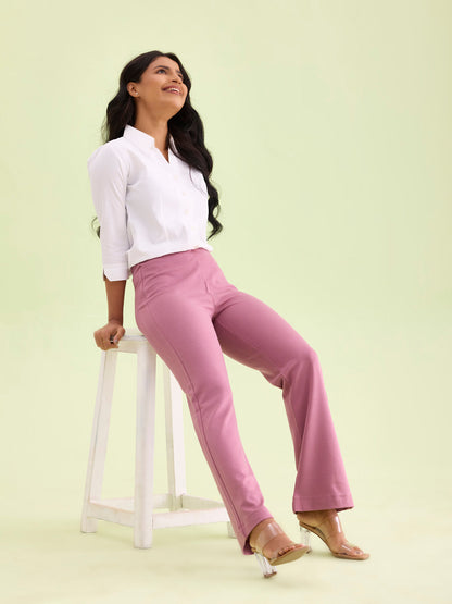 Women Solid Rusty Pink High Rise Ponte Bell Bottoms