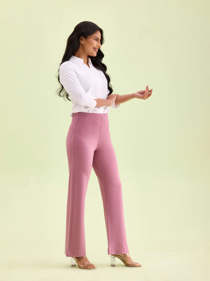 Women Solid Rusty Pink High Rise Ponte Bell Bottoms