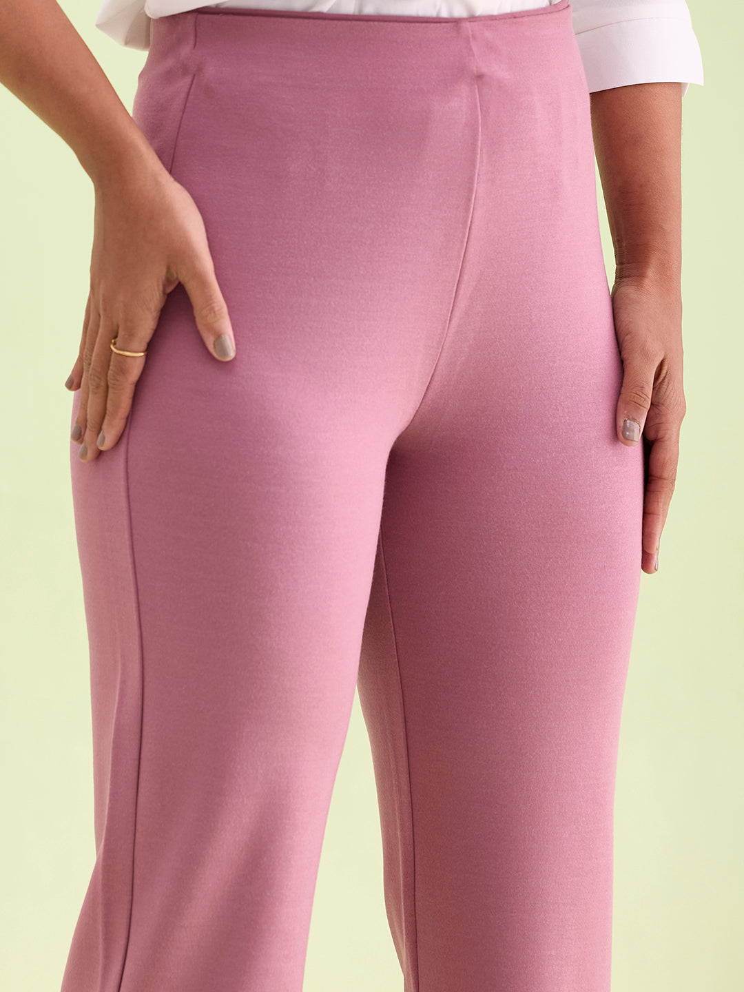 Women Solid Rusty Pink High Rise Ponte Bell Bottoms