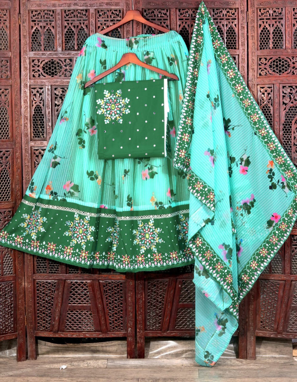 Light Green Heavy Georgette Digital Printed  Wedding Wear Lehenga Choli