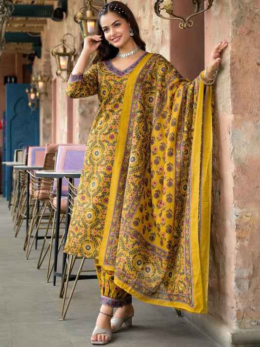 Floral Printed Straight Kurta with Salwar & Dupatta