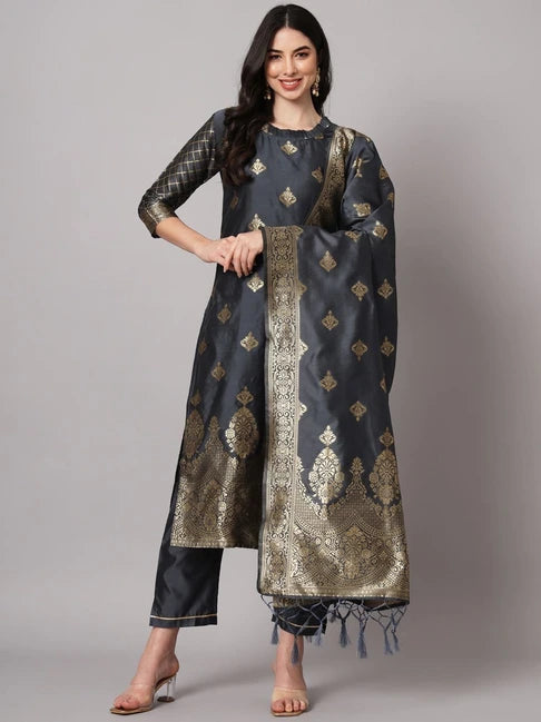 WOMEN SILK BLEND KURTA PANT DUPATTA