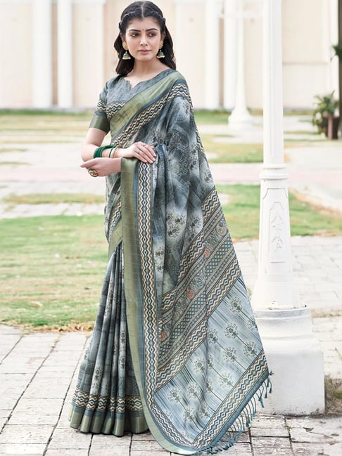 Digital Print, Embellished Daily Wear Silk Blend Saree