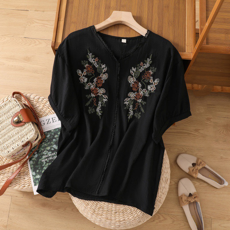 EMBROIDERY CASUAL WEAR CREW NECK HALF SLEEVE TUNICS