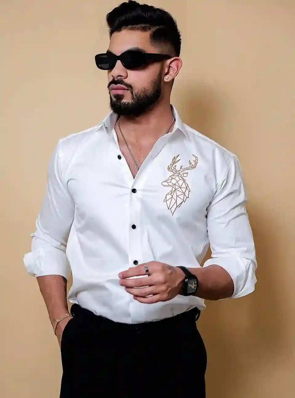 Embroidered White Luxury Deer Brand Shirt