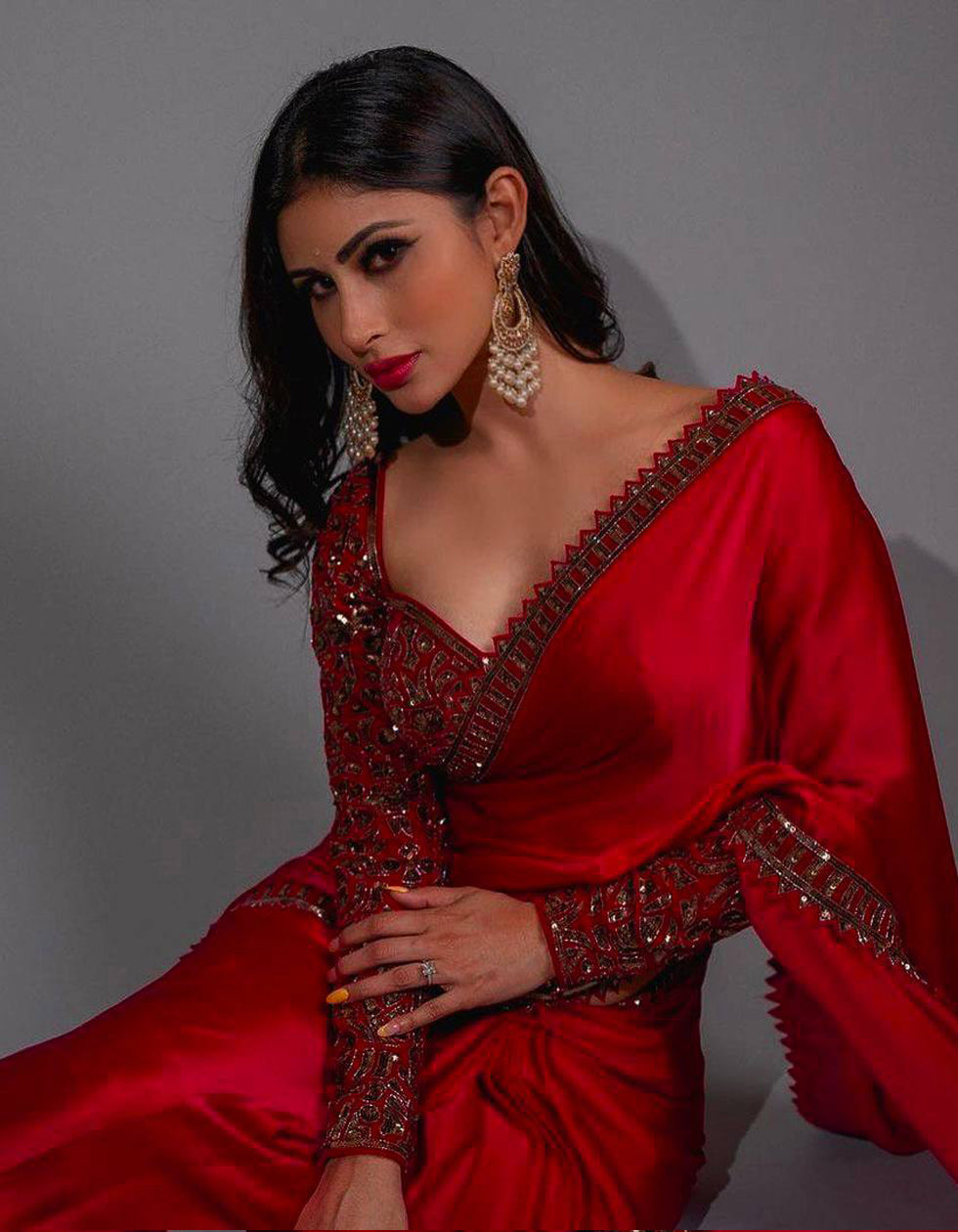 Mouni Roy Banglory Silk Embroidery Partywear Saree