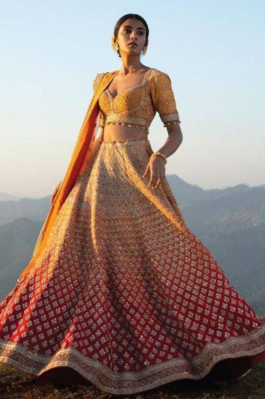 Multi Color Chain Stitch Work Ombre Shaded Lehenga Choli