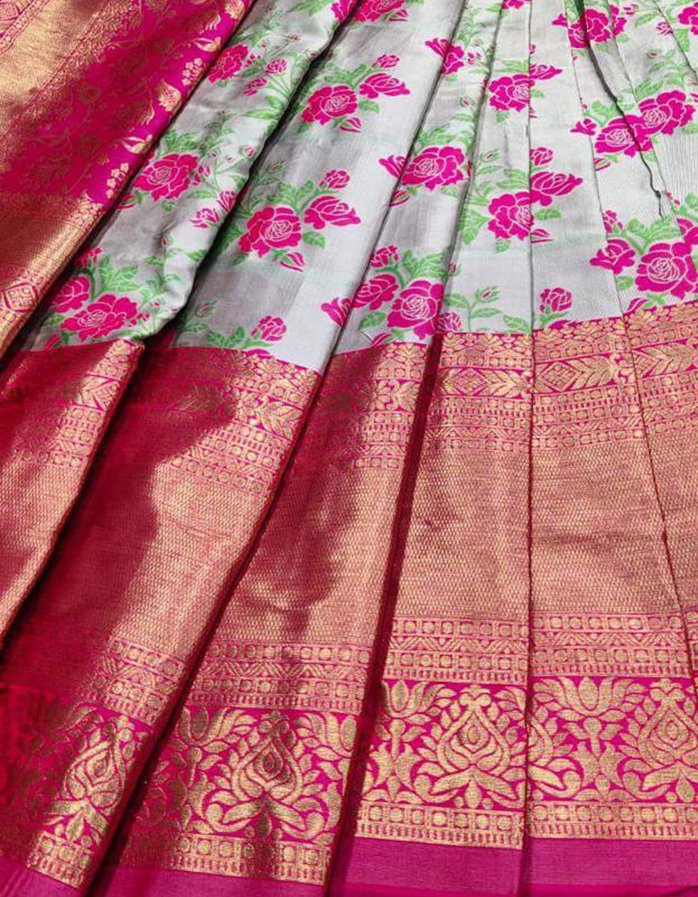 Multi Printed Kanjivaram Silk  Wedding Wear Lehenga