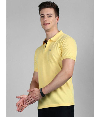 Cotton Regular Fit Solid Half Sleeves Mens Polo T Shirt - Yellow