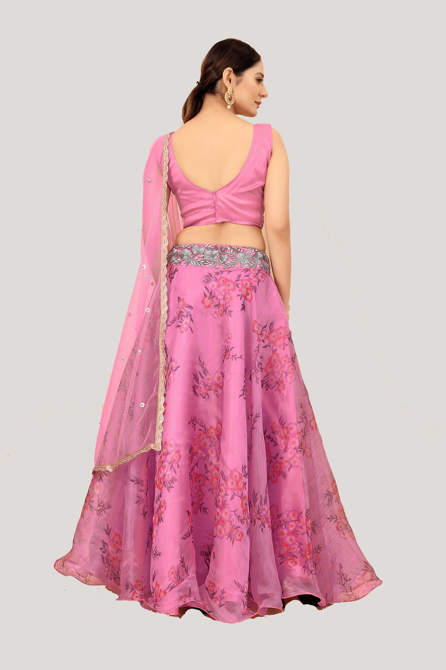 Pink Organza Printed Lehenga Choli