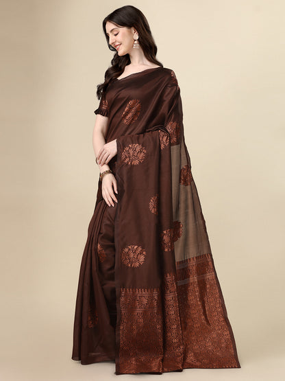 Lotus Digital Printed Brown Saree