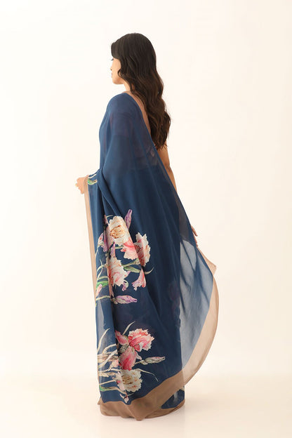 VISCOSE CREPE Blue Viscose Crepe Digital Print Saree