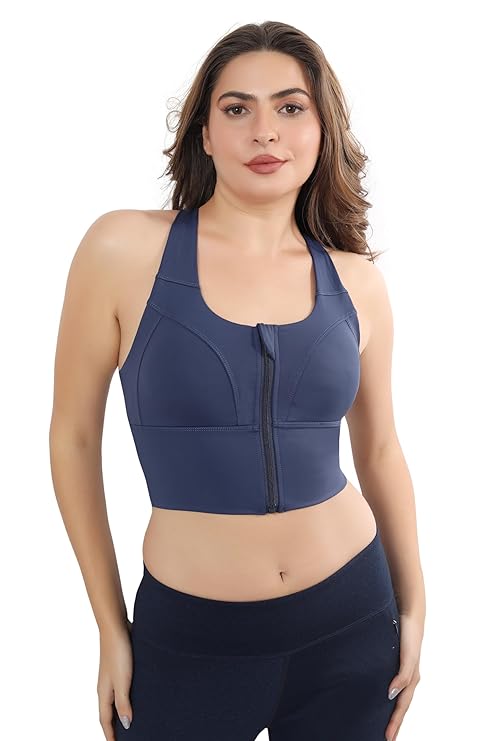 Fabluk High-Impact Velcro Sports Bra: Adjustable, Front-Zip for Yoga, Gym & Workout