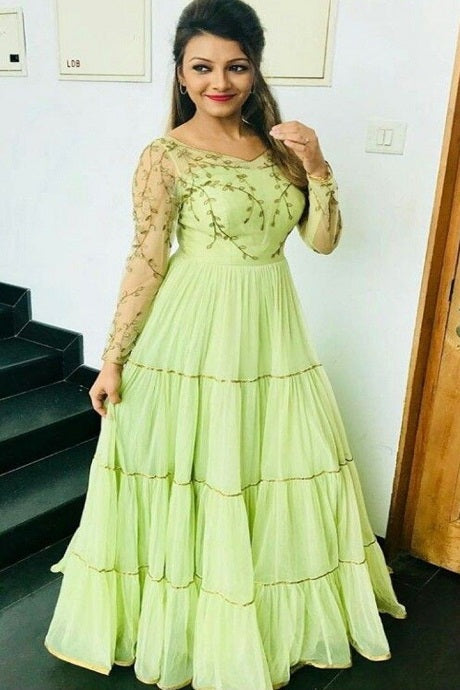 Light Green Georgette Embroidery Gown