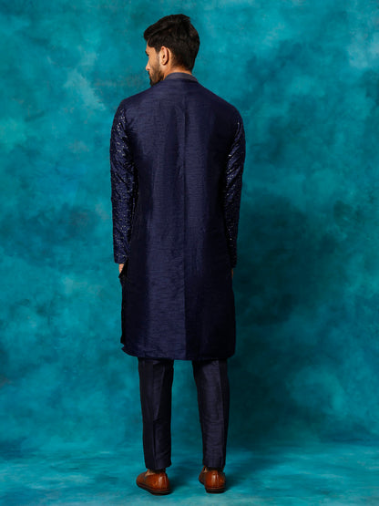 MEN'S BLUE SILK BLEND KURTA PYJAMA SET